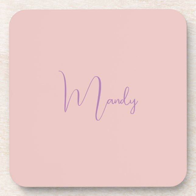 Calligraphy Elegant Rose Gold Plain Simple Name Coaster (Front)