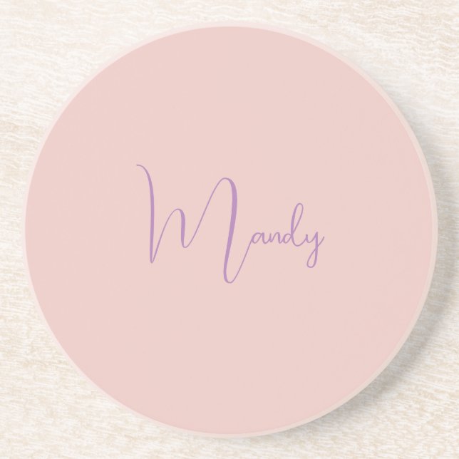 Calligraphy Elegant Rose Gold Plain Simple Name Coaster (Front)