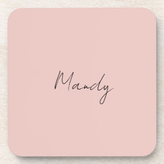 Calligraphy Elegant Rose Gold Plain Simple Name Coaster