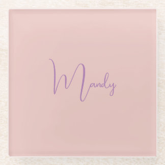 Calligraphy Elegant Rose Gold Plain Simple Name Glass Coaster