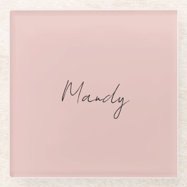 Calligraphy Elegant Rose Gold Plain Simple Name Glass Coaster (Front)