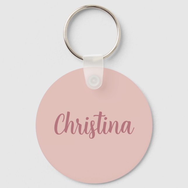 Calligraphy Elegant Rose Gold Plain Simple Name Keychain (Front)