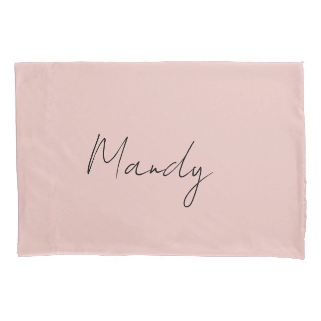 Calligraphy Elegant Rose Gold Plain Simple Name Pillowcase (Front)