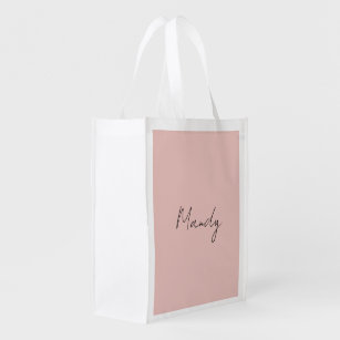 Calligraphy Elegant Rose Gold Plain Simple Name Reusable Grocery Bag