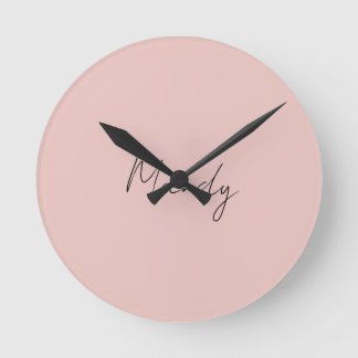 Calligraphy Elegant Rose Gold Plain Simple Name Round Clock