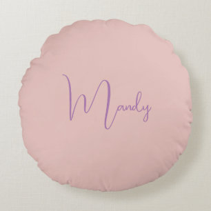 Calligraphy Elegant Rose Gold Plain Simple Name Round Pillow