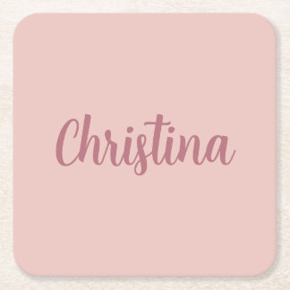 Calligraphy Elegant Rose Gold Plain Simple Name Square Paper Coaster