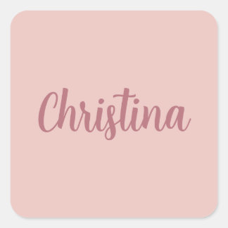 Calligraphy Elegant Rose Gold Plain Simple Name Square Sticker