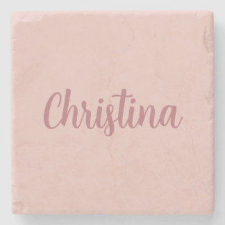 Calligraphy Elegant Rose Gold Plain Simple Name Stone Coaster