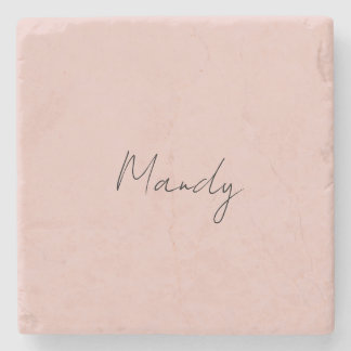 Calligraphy Elegant Rose Gold Plain Simple Name Stone Coaster