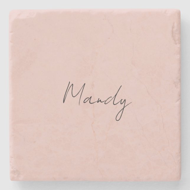 Calligraphy Elegant Rose Gold Plain Simple Name Stone Coaster (Front)