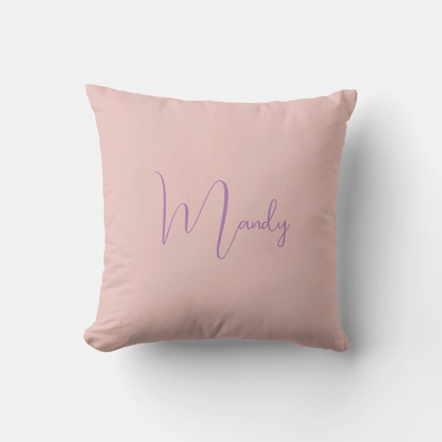 Calligraphy Elegant Rose Gold Plain Simple Name Throw Pillow (Front)