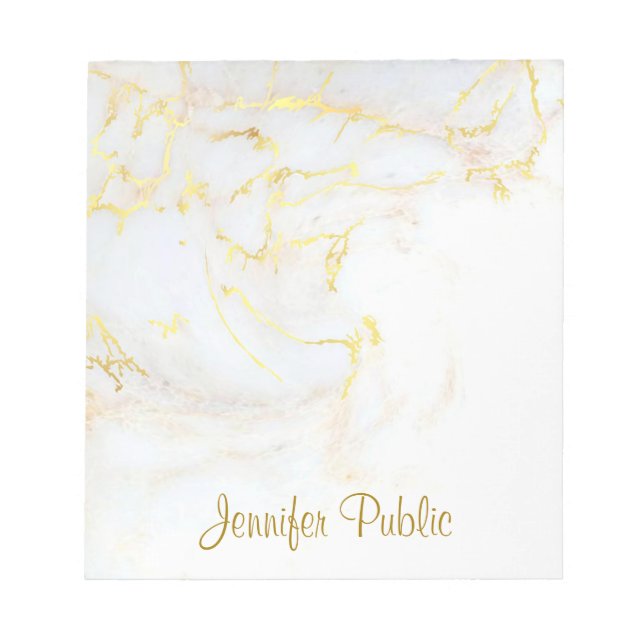 Calligraphy Elegant Template Gold White Marble Notepad (Front)