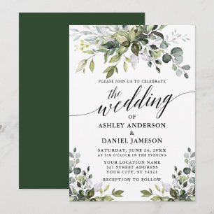 Calligraphy Elegant Watercolor Greenery Wedding Invitation