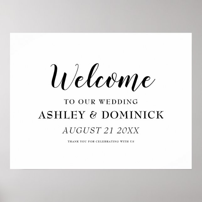 Calligraphy Elegant Welcome Rustic Wedding Sign (Front)