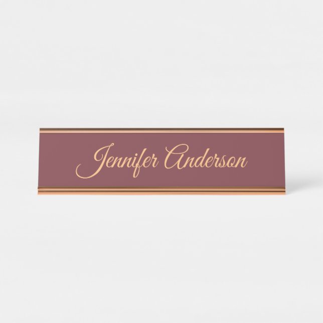 Calligraphy Elegant Wine Colour Personalized Name Desk Name Plate (Front)