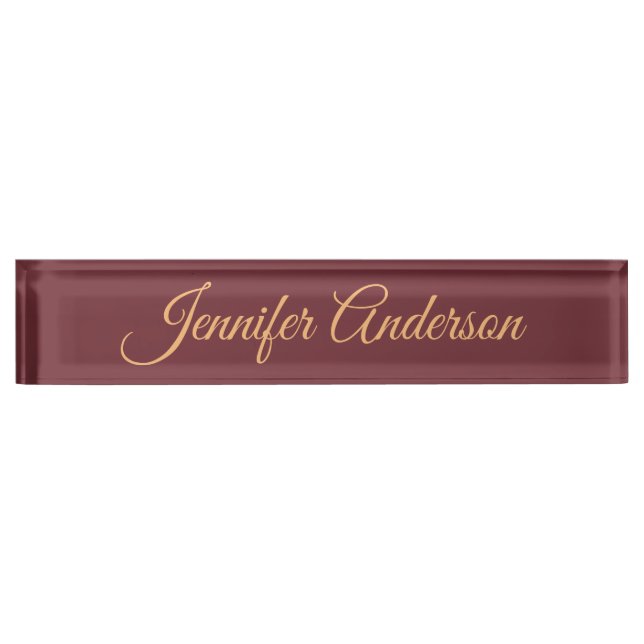 Calligraphy Elegant Wine Colour Personalized Name Nameplate (Front)