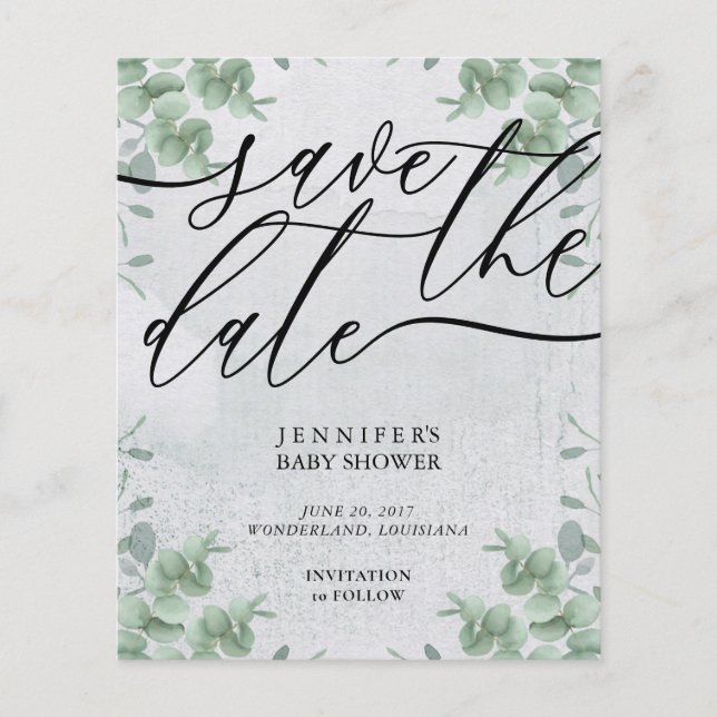 Calligraphy Eucalyptus budget special BABY shower Flyer (Front)