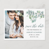Calligraphy Eucalyptus Leaves Green Save the Date