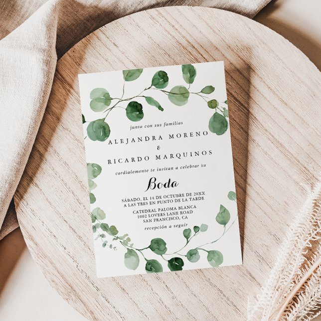  Calligraphy Eucalyptus Spanish Wedding  Invitation (Creator Uploaded)