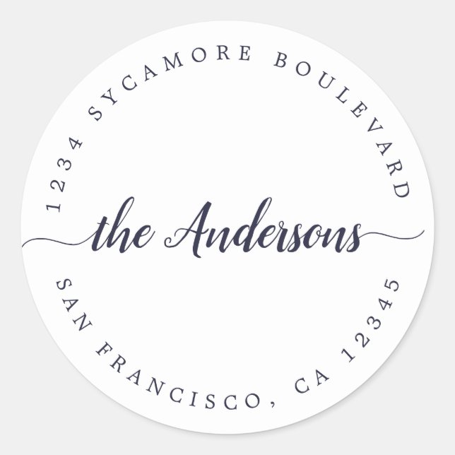 Calligraphy Family Name Return Address Classic Round Sticker (Front)