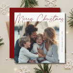 Calligraphy Family Nautical Beach Christmas Photo Holiday Card<br><div class="desc">Send warm holiday wishes with a beautiful family beach Christmas photo card featuring elegant calligraphy. This nautical design captures the essence of a tropical maritime Christmas, perfect for families who love the ocean. The minimalist coastal theme, combined with modern typography, adds a timeless touch to your red Christmas greetings, making...</div>
