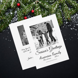 Calligraphy Family Photo Black & White Personalize Holiday Card