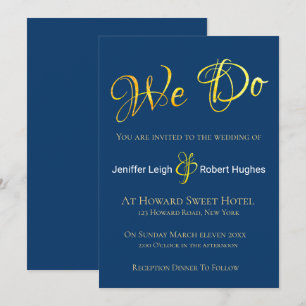 Calligraphy Faux Gold Foil Wedding Invitation