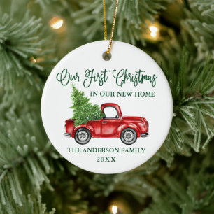 Calligraphy First Christmas New Home Truck Ceramic Ornament
