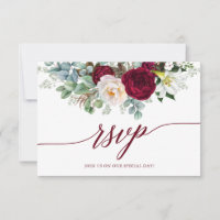 Calligraphy Floral Burgundy RSVP Wedding Card