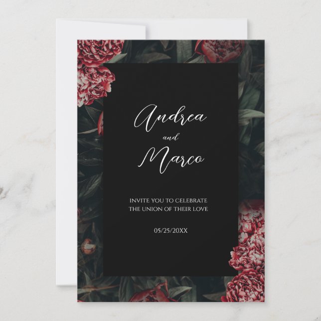 Calligraphy Floral Gothic Wedding Invitation (Front)