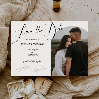 Calligraphy Floral Horizontal Wedding Photo Save The Date