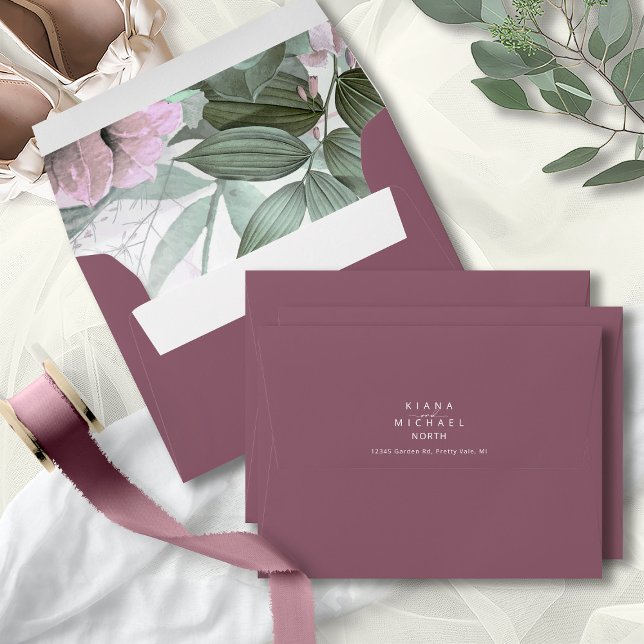 Calligraphy Floral Mauve ID771 Envelope (Interior/Back In Situ)