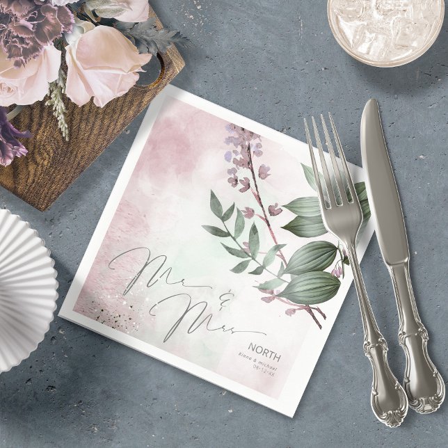 Calligraphy Floral Mr and Mrs Mauve ID771 Napkin (Creator Uploaded)