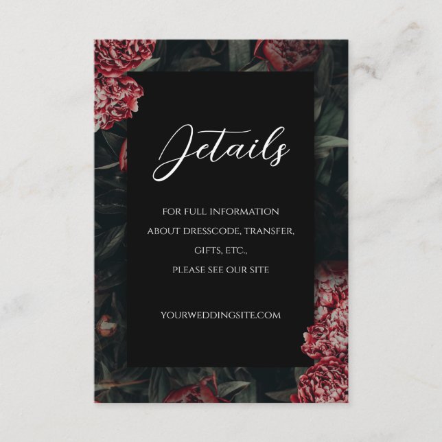 Calligraphy Floral Peony Gothic Wedding  Enclosure Card (Front)