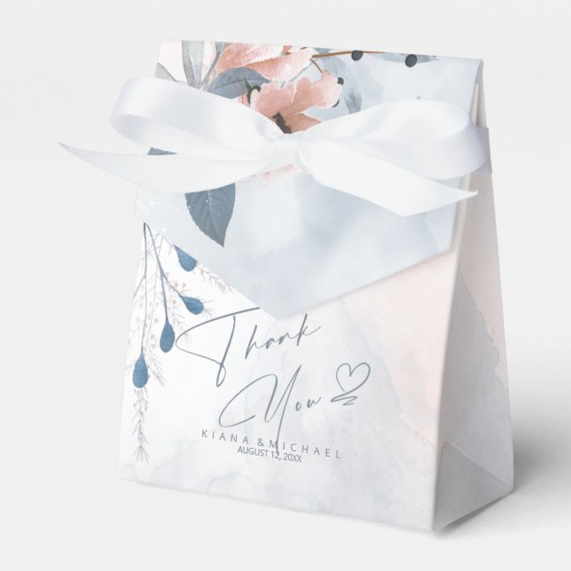 Calligraphy Floral Thank You Heart Blue ID771 Favor Box (Front Side)