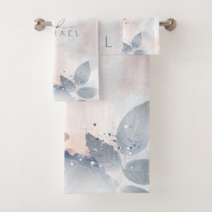 Calligraphy Floral Wedding Dusty Blue ID771 Bath Towel Set