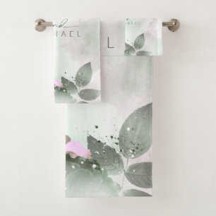 Calligraphy Floral Wedding Mauve ID771 Bath Towel Set