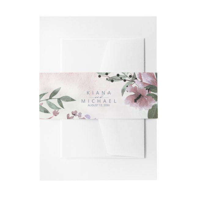 Calligraphy Floral Wedding Mauve ID771 Invitation Belly Band (Front Example)