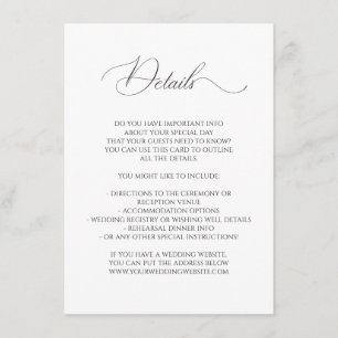 Calligraphy Font Wedding Fairy Tale Details Enclosure Card