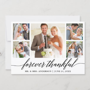 Calligraphy Forever Thankful 5 Photo Wedding Thank You Card