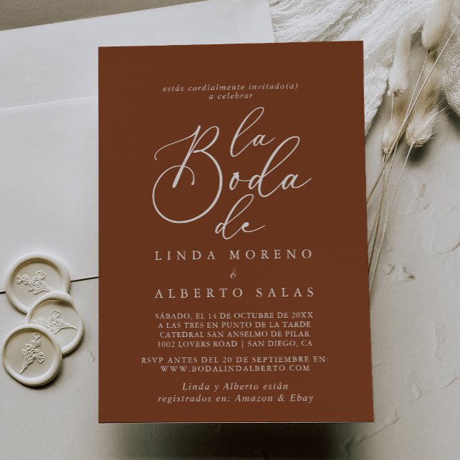 Calligraphy Formal Terracotta La Boda de Wedding Invitation (Creator Uploaded)
