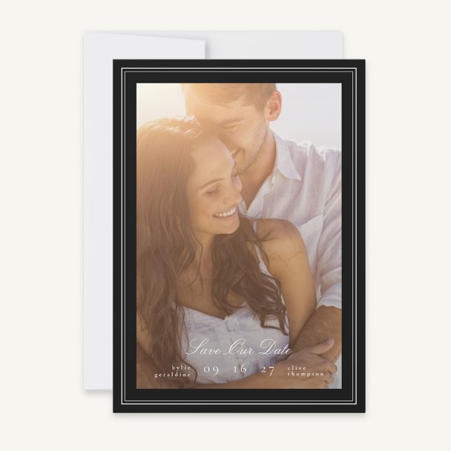 Calligraphy & Framed Classic Black Tie photo Save The Date (Creator Uploaded)