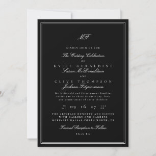 Calligraphy & Framed Classic Black Tie Wedding Invitation