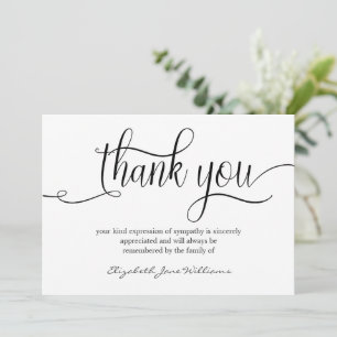 Calligraphy funeral thank you    Bereavement Card