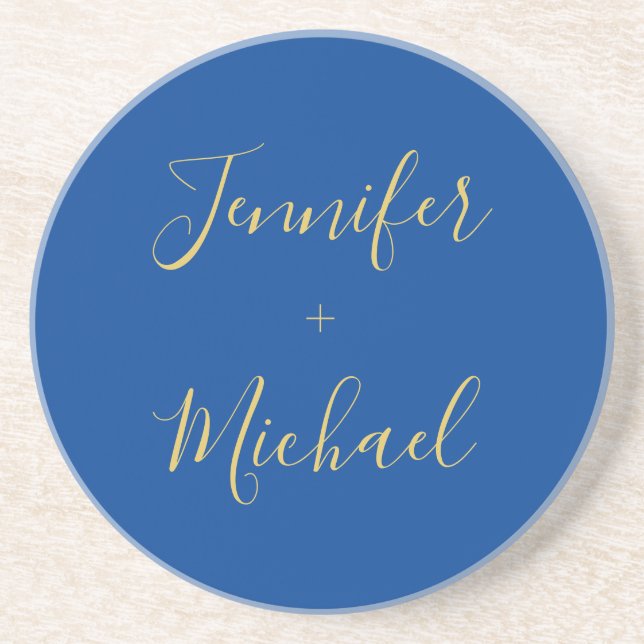 Calligraphy Gold Blue Colour Custom Personal Edit Coaster (Front)
