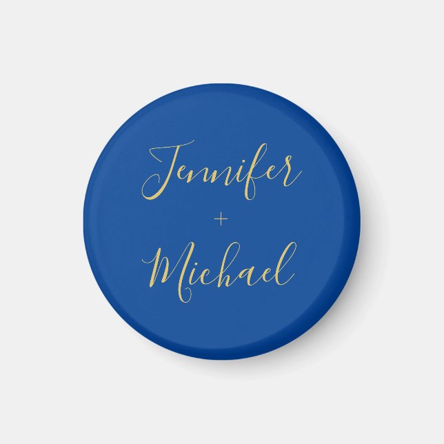 Calligraphy Gold Blue Colour Custom Personal Edit Magnet (Front)