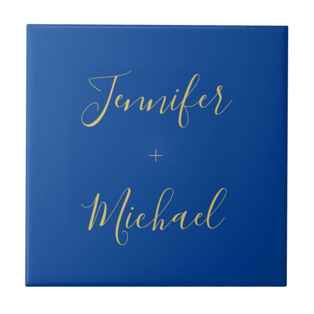 Calligraphy Gold Blue Colour Custom Personal Edit Tile (Front)