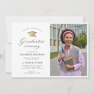 Calligraphy gold cap photo graduation ceremony invitation
