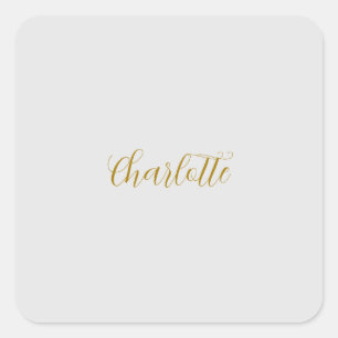 Calligraphy Gold Color Grey Custom Personal Edit Square Sticker